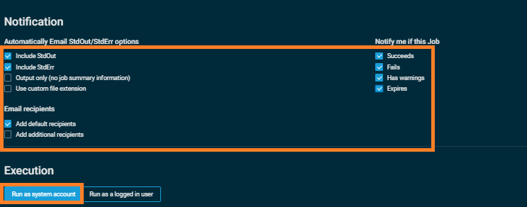 Run as system account
