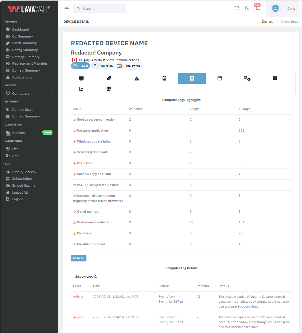 Intelligent Lavawall Log Viewer