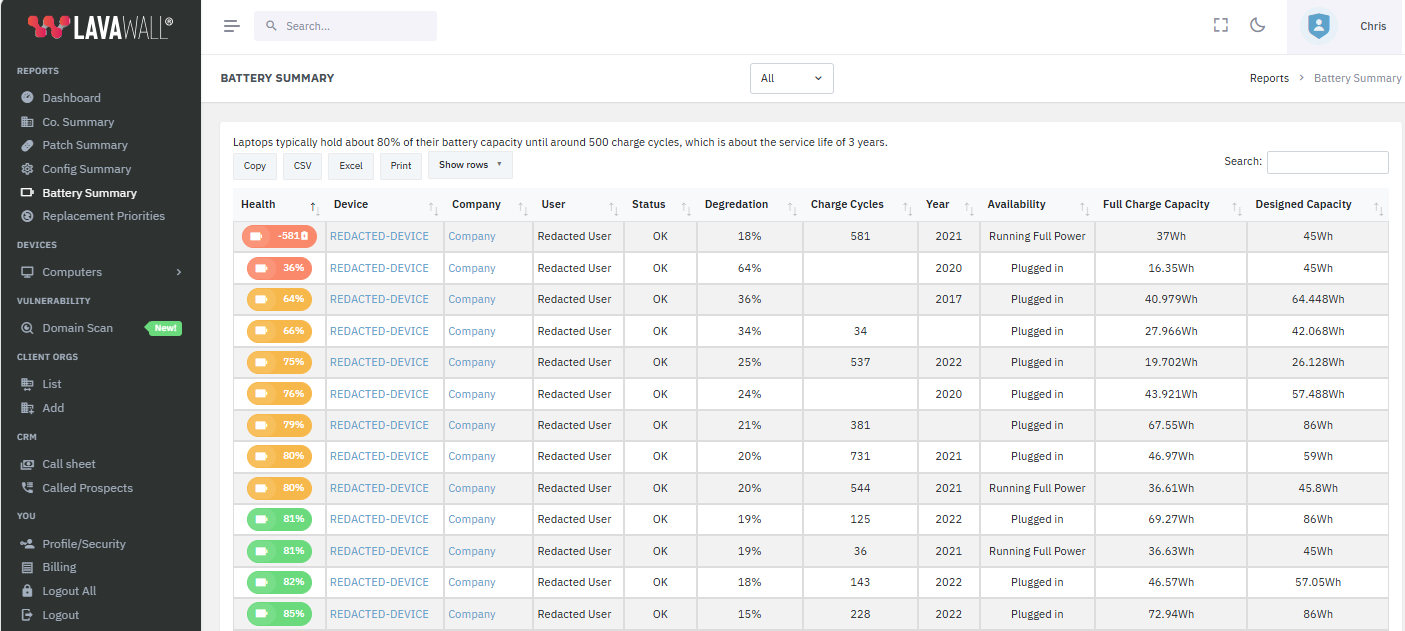 Lavawall&reg; Battery Summary Screen Capture